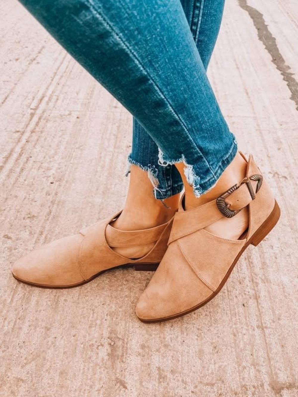 Qupid Brown Cutout Flats with Decorative Buckle